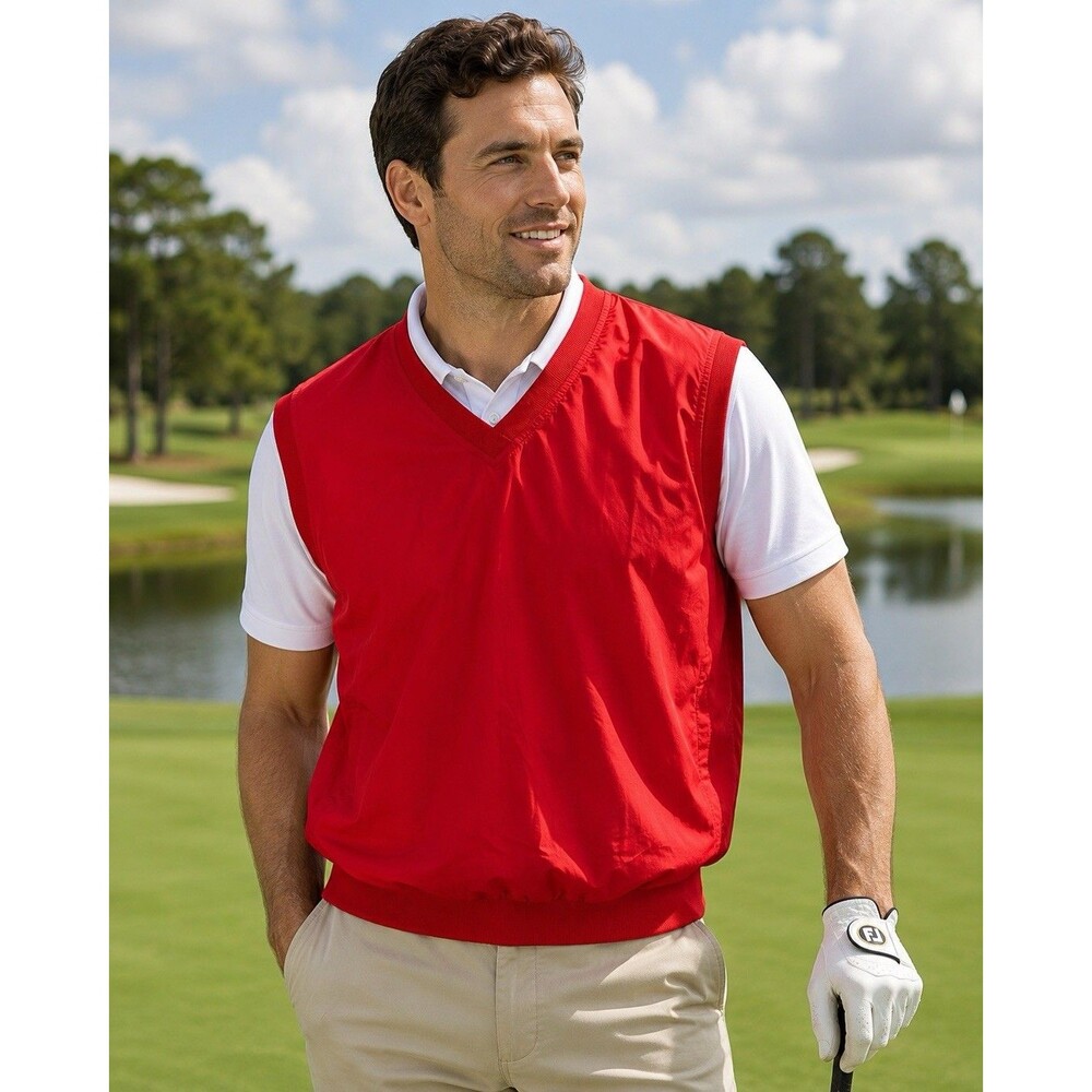 Bolle Golf Men’s XL Red V-Neck Wind Vest Pullover Lightweight Lined Dad Gift